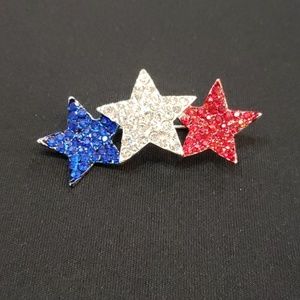 New Patriotic Star Brooch Blue Silver Red